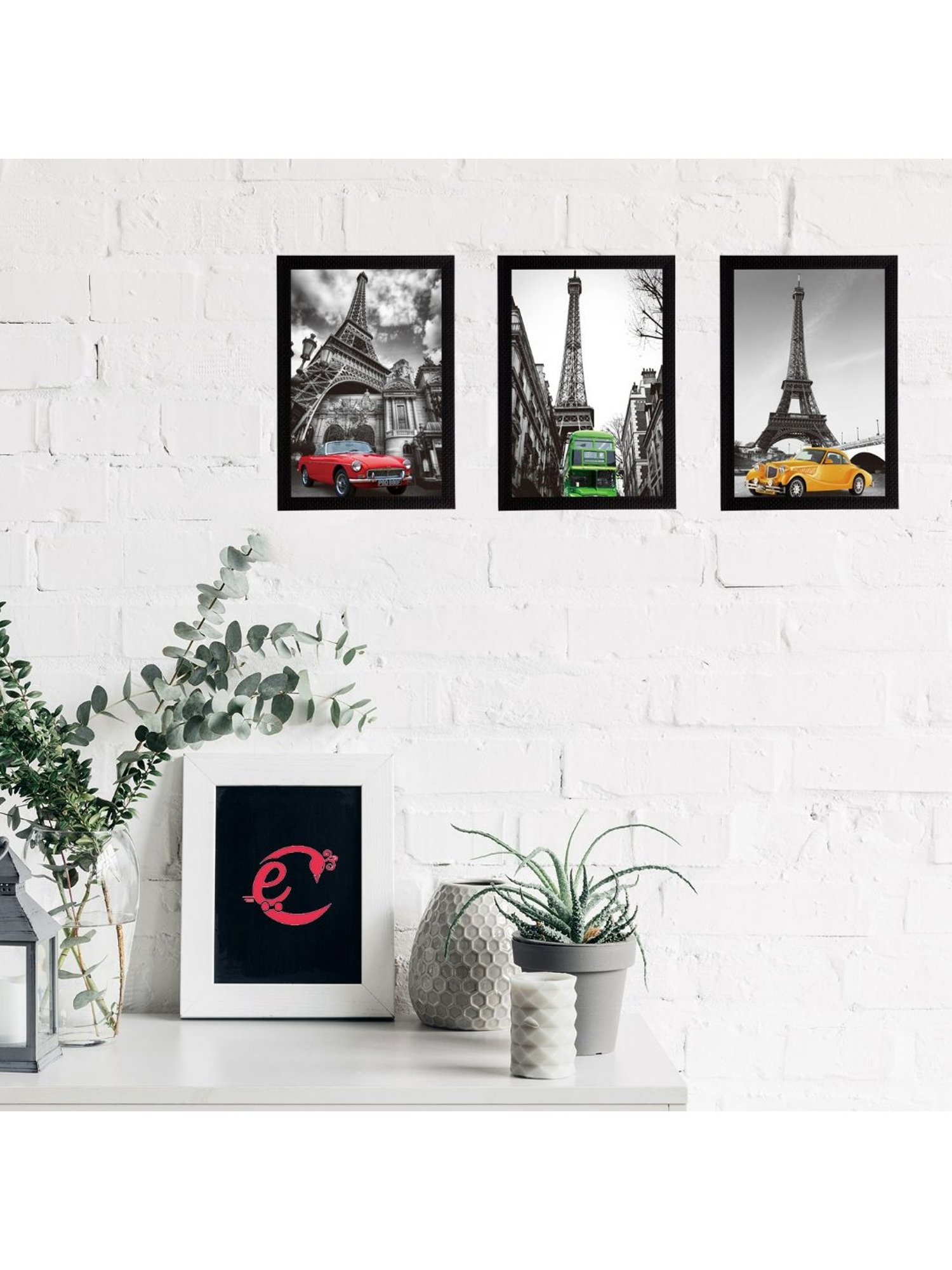 eCraftIndia Set Of 3 Eiffel Tower Views Satin Matt Texture UV Art Painting