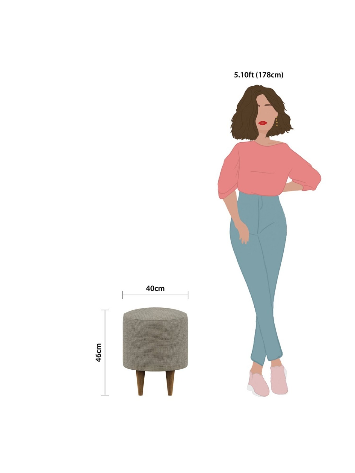 Chumbak French Bangalore Solid Grey Wood Ottoman