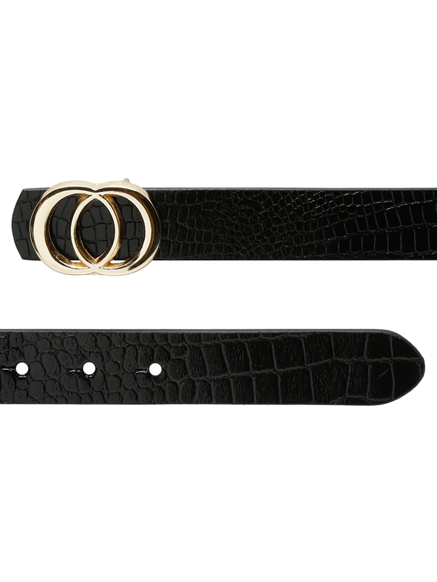 Teakwood Leathers Black Croco Textured Leather Casual Belt for Women