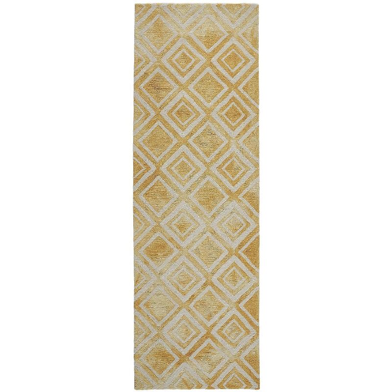 2'6"x8' Runner Hand Made Tufted Geometric Runner Yellow - Feizy