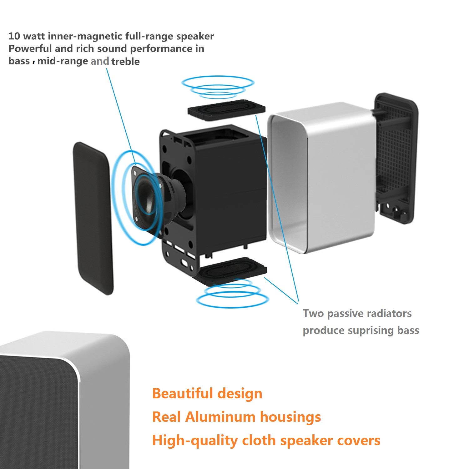 KEiiD PC Computer Speaker Compact Bluetooth Stereo System with Aluminum Housing for Laptop Desktop PC Gaming Computers, Unique Touch Controller, Built-in Bluetooth 5.0 Receiver for Wireless Streaming