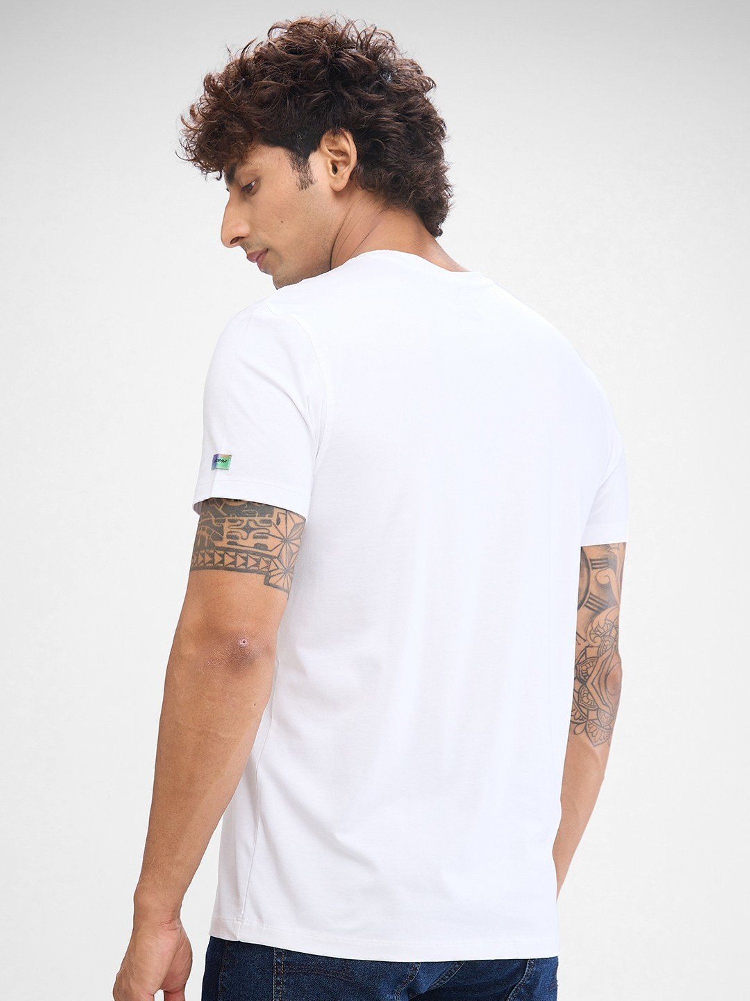 Spykar White Slim Fit Printed T-Shirt