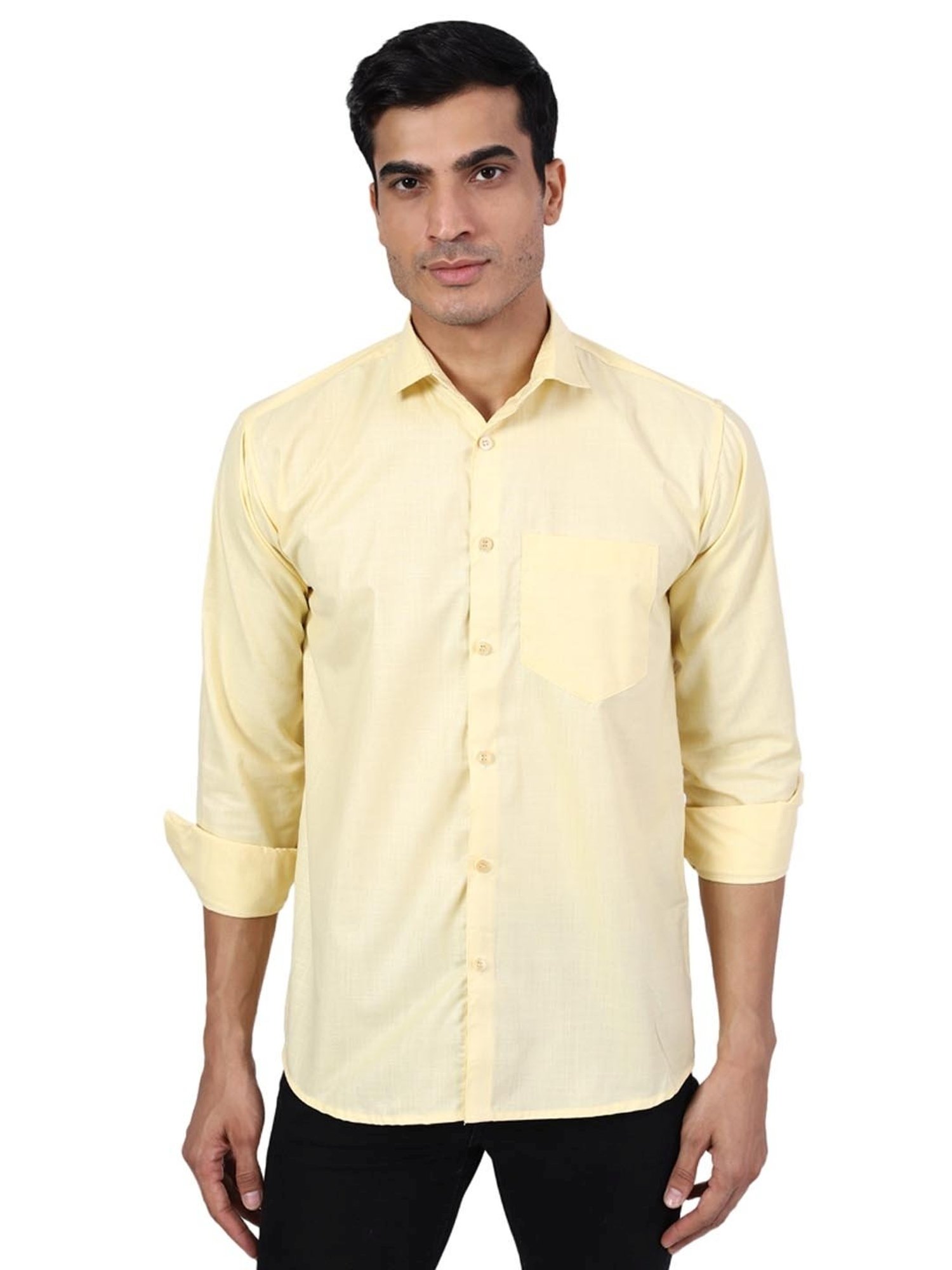 TAHVO Yellow Cotton Slim Fit Shirt
