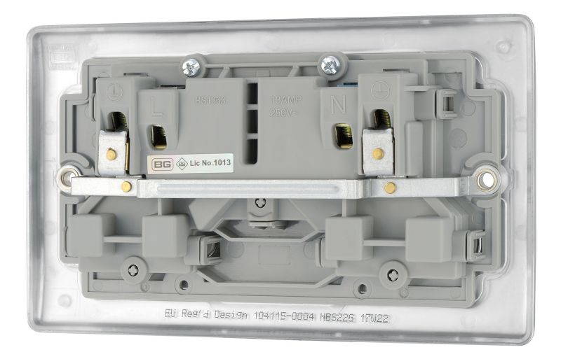 BG Electrical Double Switched Power Socket, Brushed Steel, 13 Amp