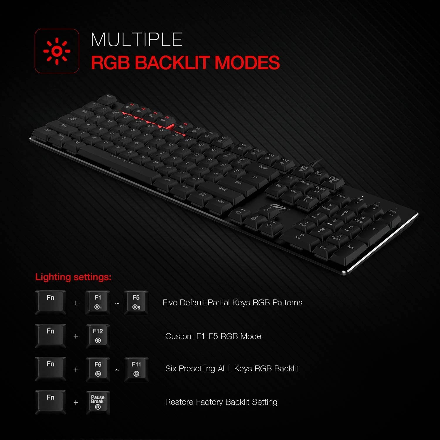 Mechanical Keyboard HAVIT RGB Backlit Wired Gaming Keyboard Extra-Thin & Light, Kailh Latest Low Profile Blue Switches, 104 Keys N-Key Rollover HV-KB395L (Black)