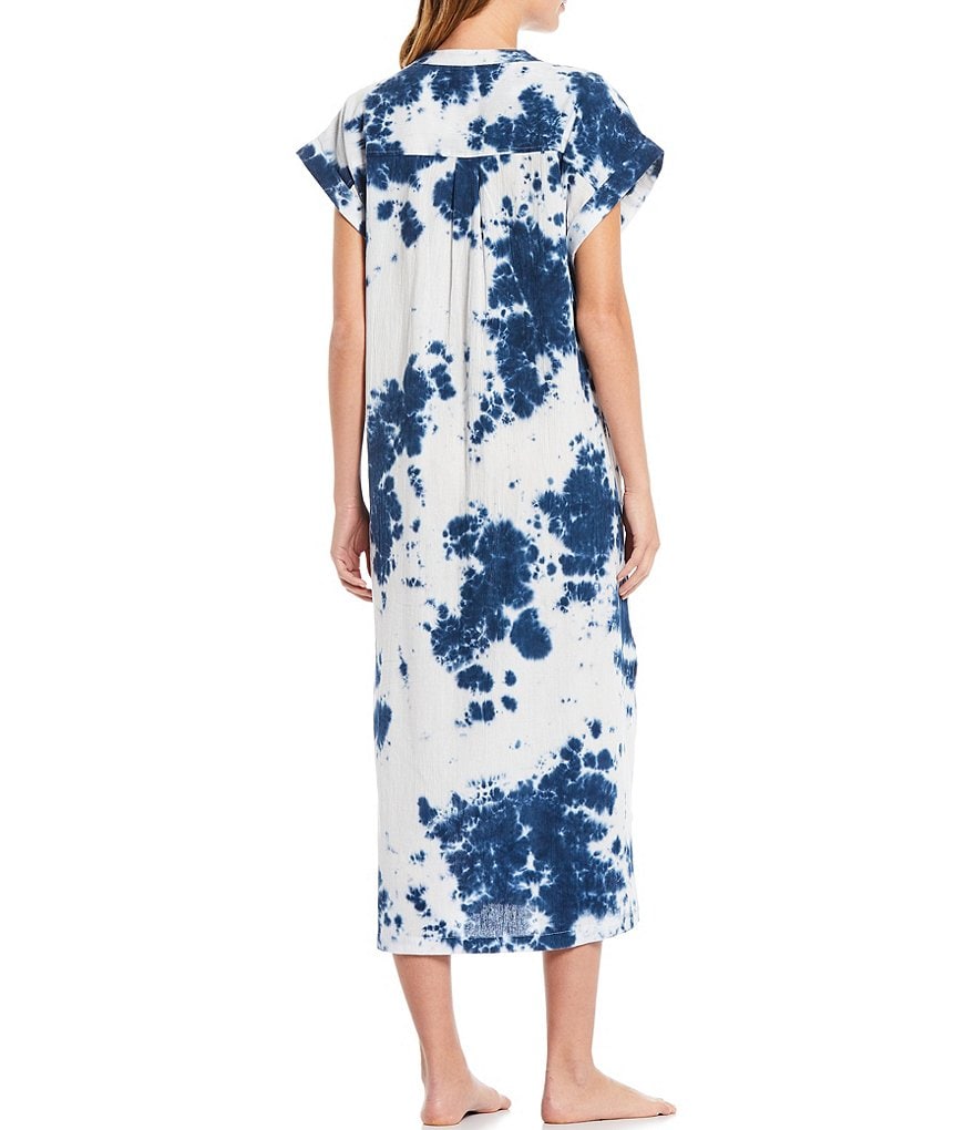 Natori Bloom Printed Satin Woven Zip Front Caftan
