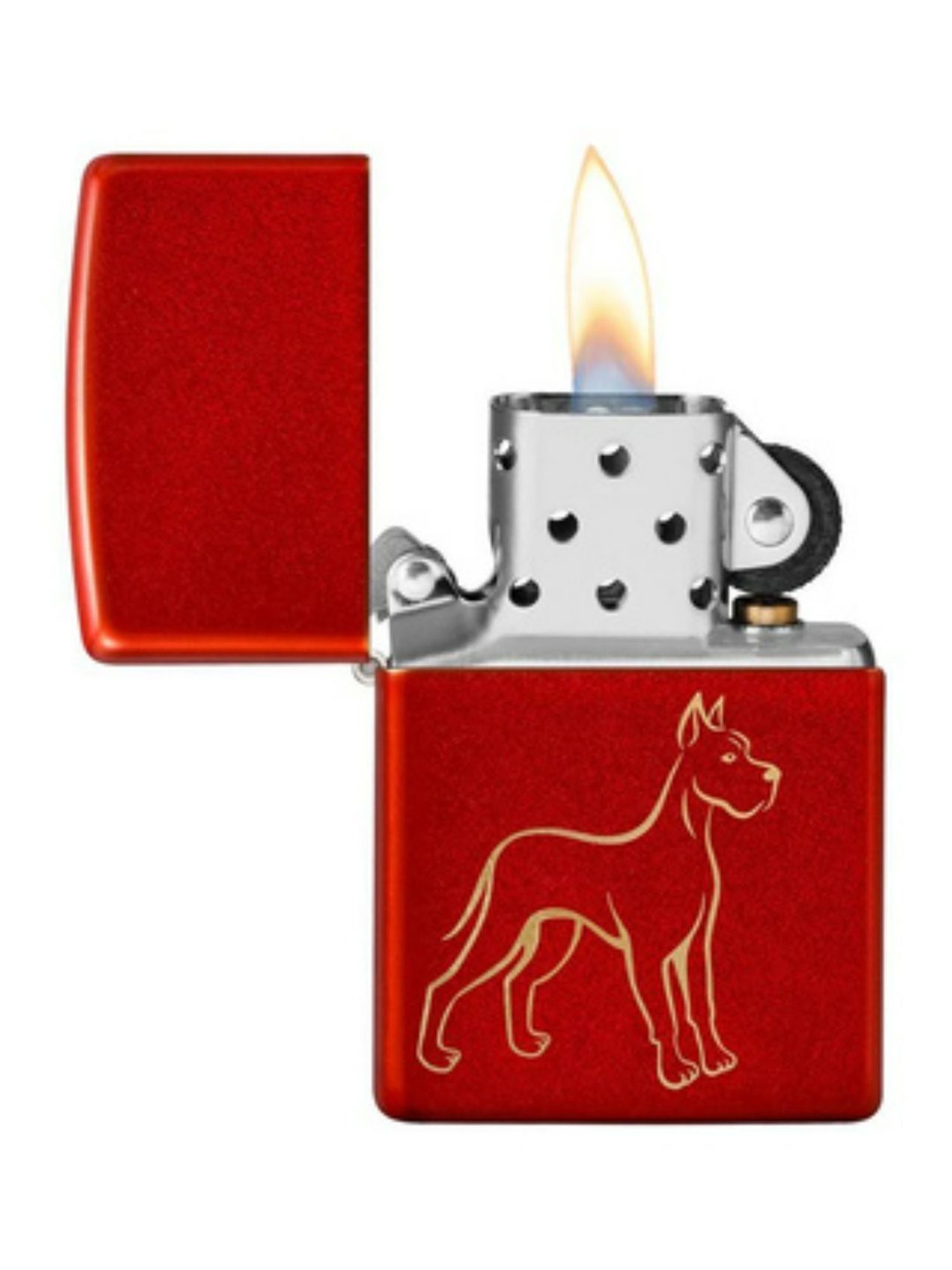 Zippo Metallic Red Dog Outline Design Brass Pocket Lighter