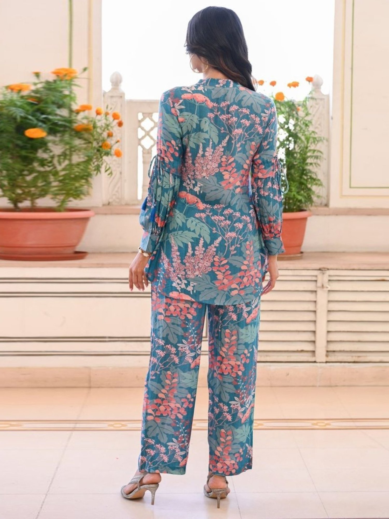 Mahee Jaipur Blue Leafy Tunic with Pant Co-ord Set