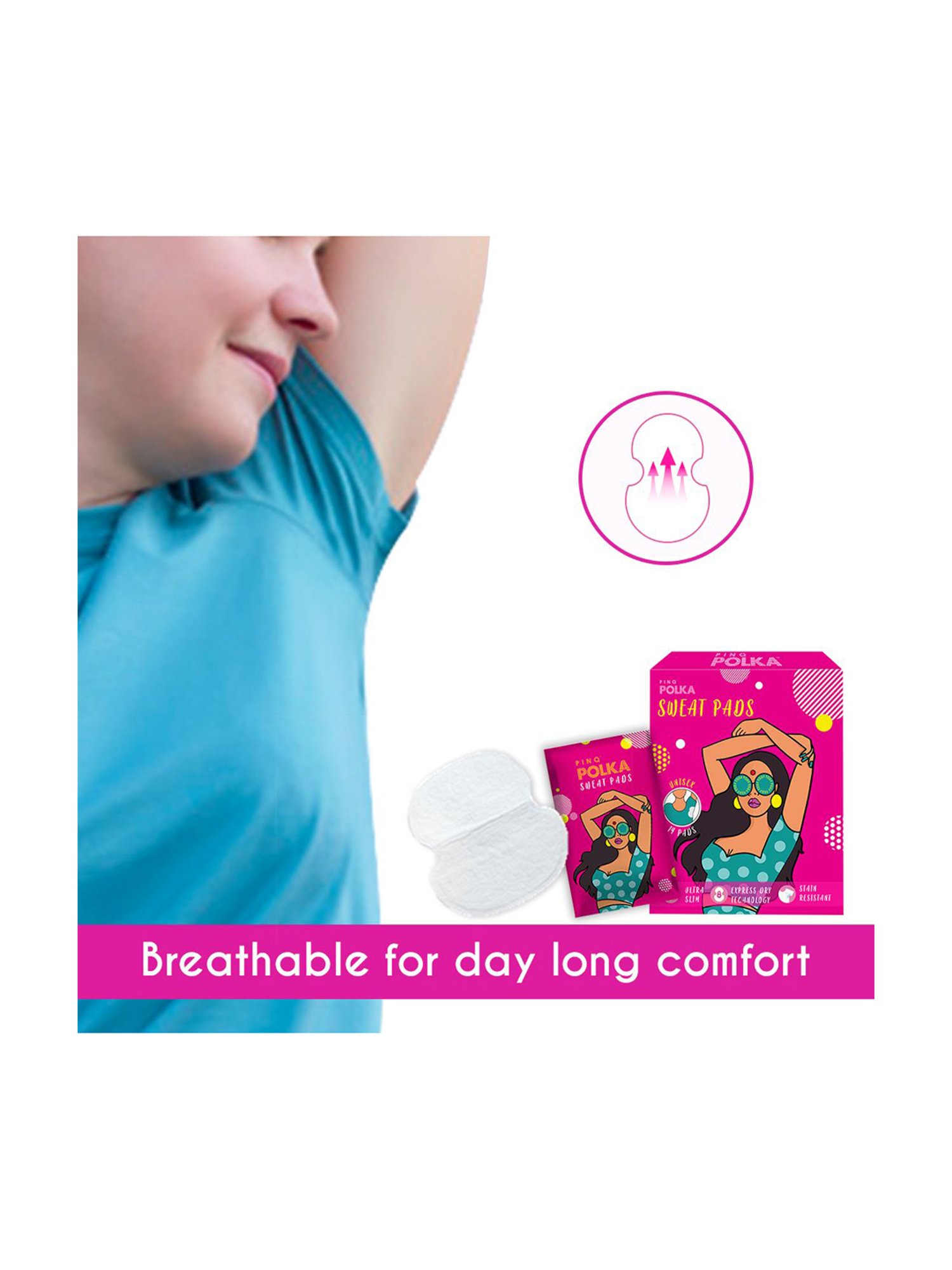 PINQ Polka Soft Organic Cotton Ultra Disposable Underarm Sweat Pads Unisex-Pack of 14