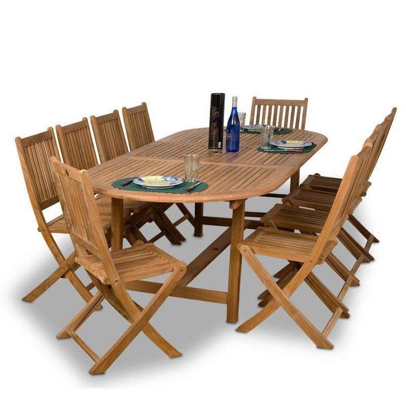Bergen 11pc Patio Teak Wood Extendable Oval Dining Set - International Home Miami