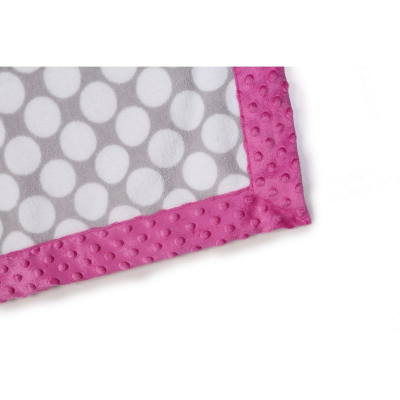 Bacati - Grey Dots with Solid Border Blanket (Grey Dots/Bright Pink Border)