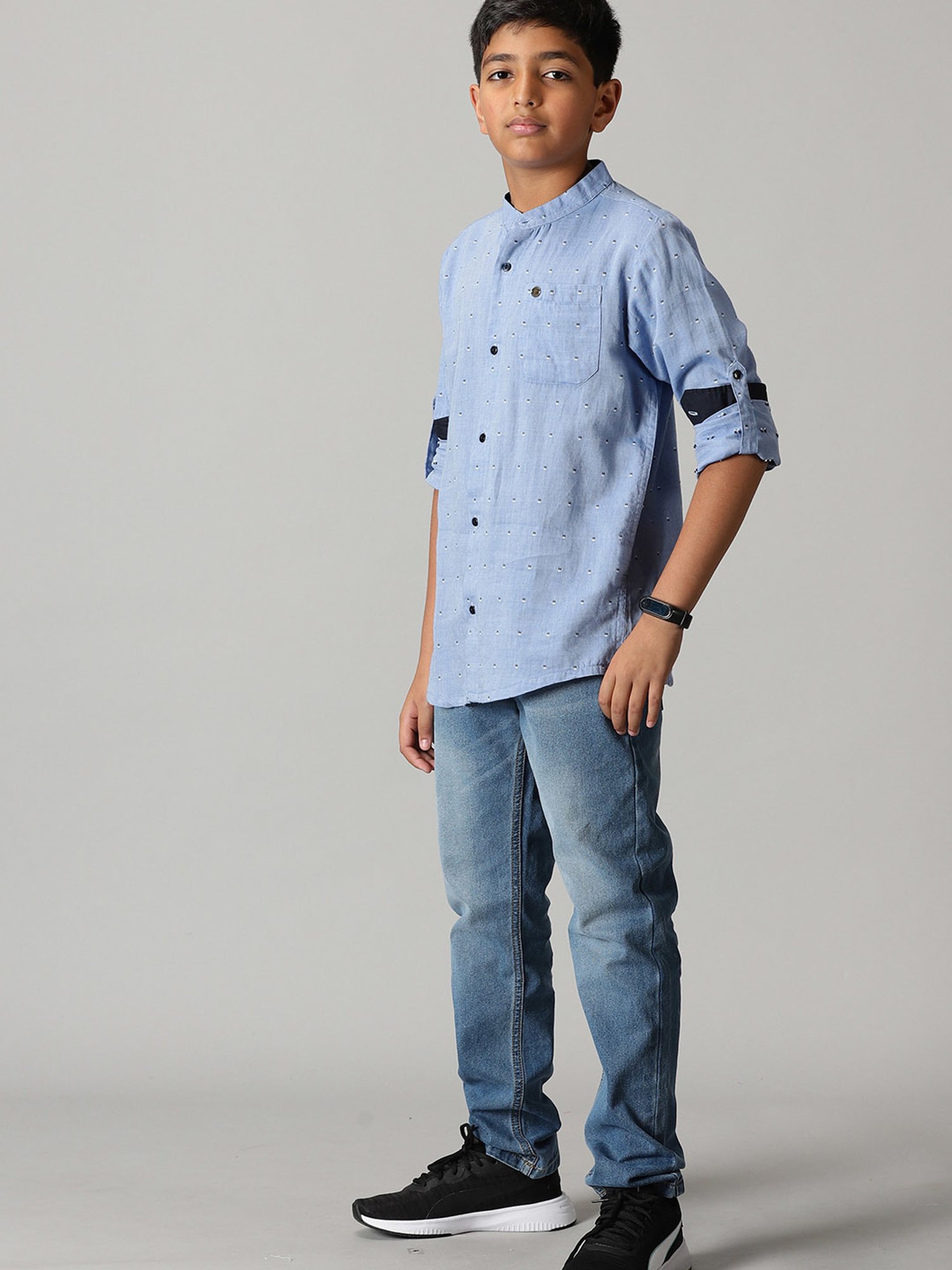 Kiddopanti Kids Light Blue Printed Full Sleeves Shirt