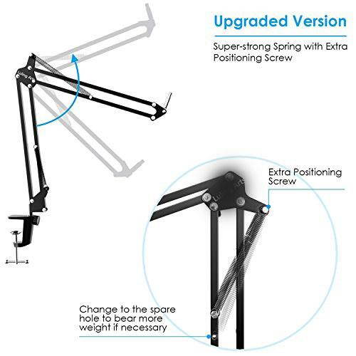 Microphone Stand with Mic Pop Filter Shock Mount Adjustable Mic Boom Scissor Arm Stands for Blue Yeti SnowballRadio Broadcasting and Recording