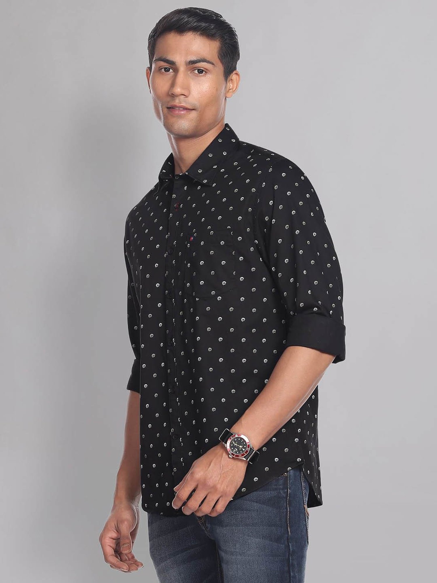 AD by Arvind Black Slim Fit Printed Shirt