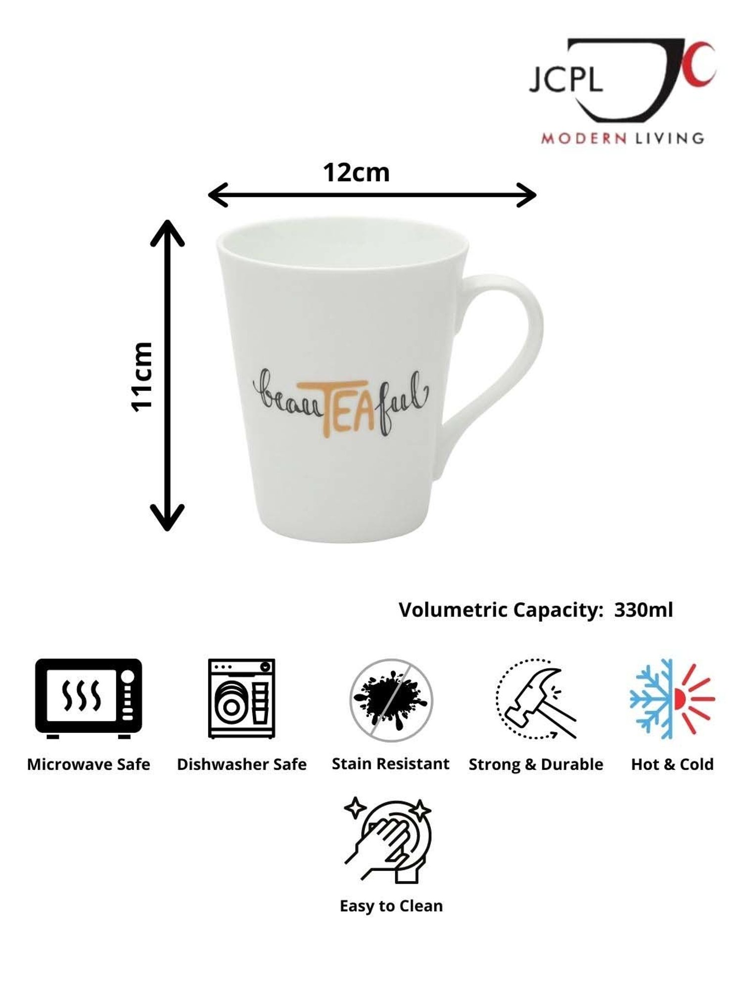 JCPL White & Black Ceramic 9.4 cm Milk Mug (0.33 L) - Set of 2