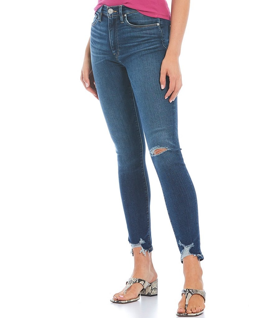Hudson Jeans Barbara High Waist Destruction Detail Raw Hem Super Skinny Ankle Jeans