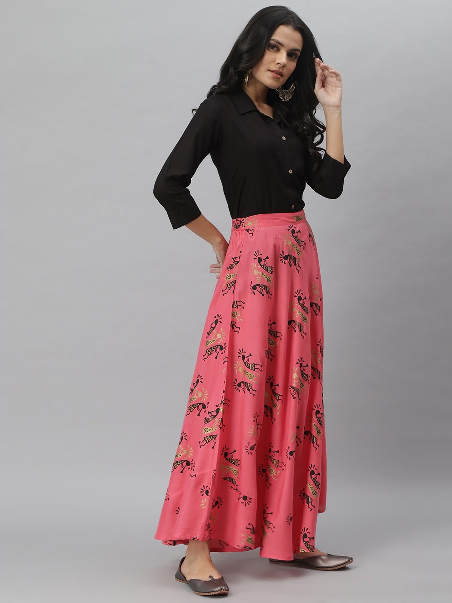 Stylum Black & Pink Printed Shirt Skirt Set