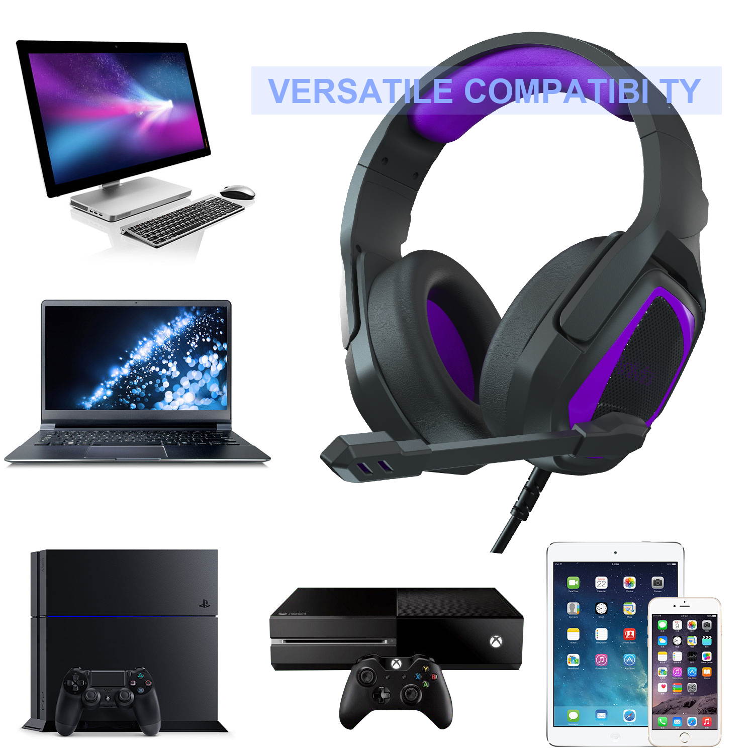 Gaming Headset,3.5mm Blue Gaming Headset,MH602 PS4 Headset for PC, Laptop, Xbox One, Mac, iPad, Nintendo Switch Games, Computer Game Gamer Over Ear Flexible Microphone Volume Control with Mic