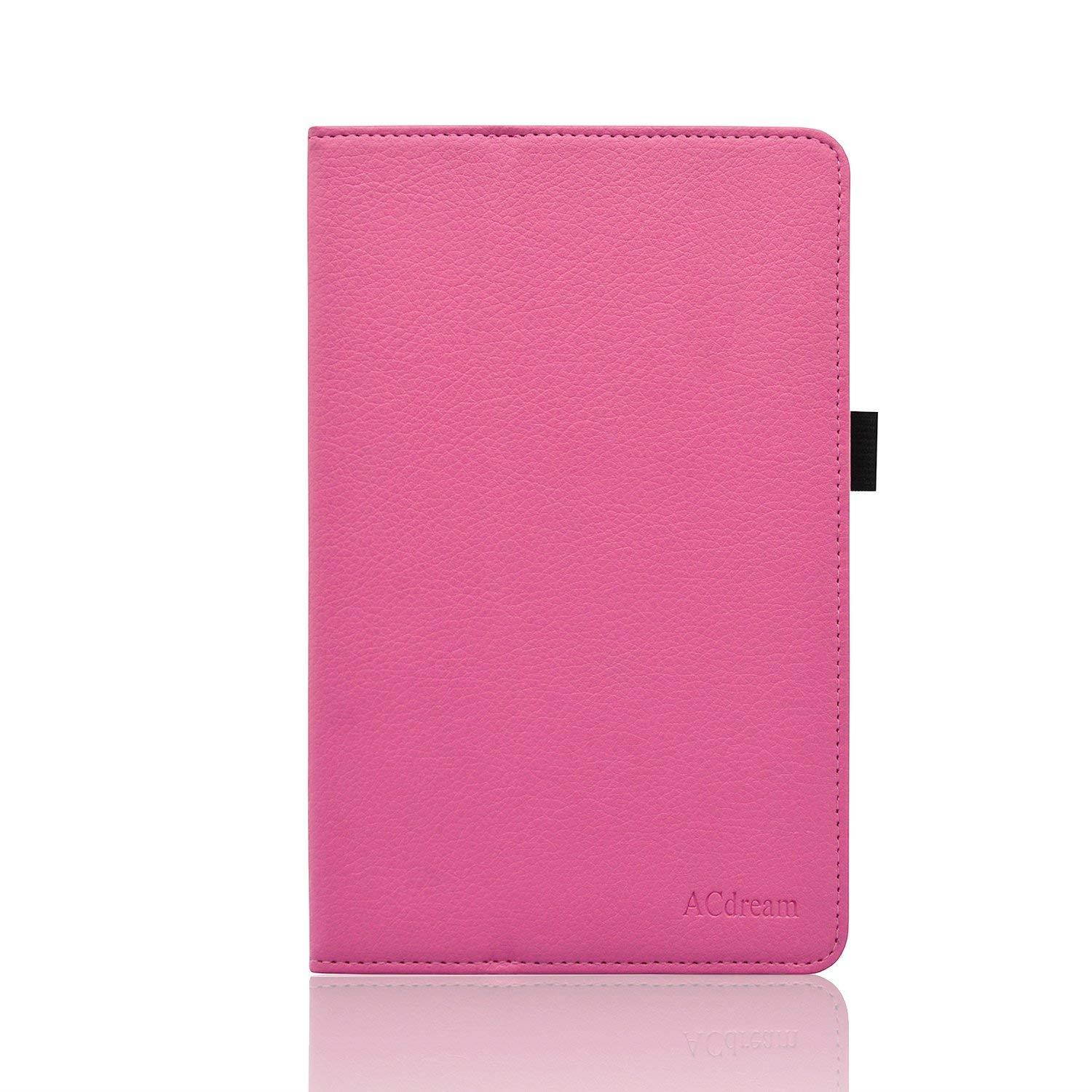 ACdream RCA Voyager 7 Case, Folio Premium PU Leather Cover Case for RCA Voyager (2016, 2017)/RCA Voyager II/RCA Voyager III RCA/RCA Voyager Pro 7" Android Tablet, Hot Pink