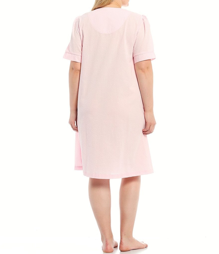 Kate Landry Plus Solid V-Neck Sleeve Midi Lounge Dress