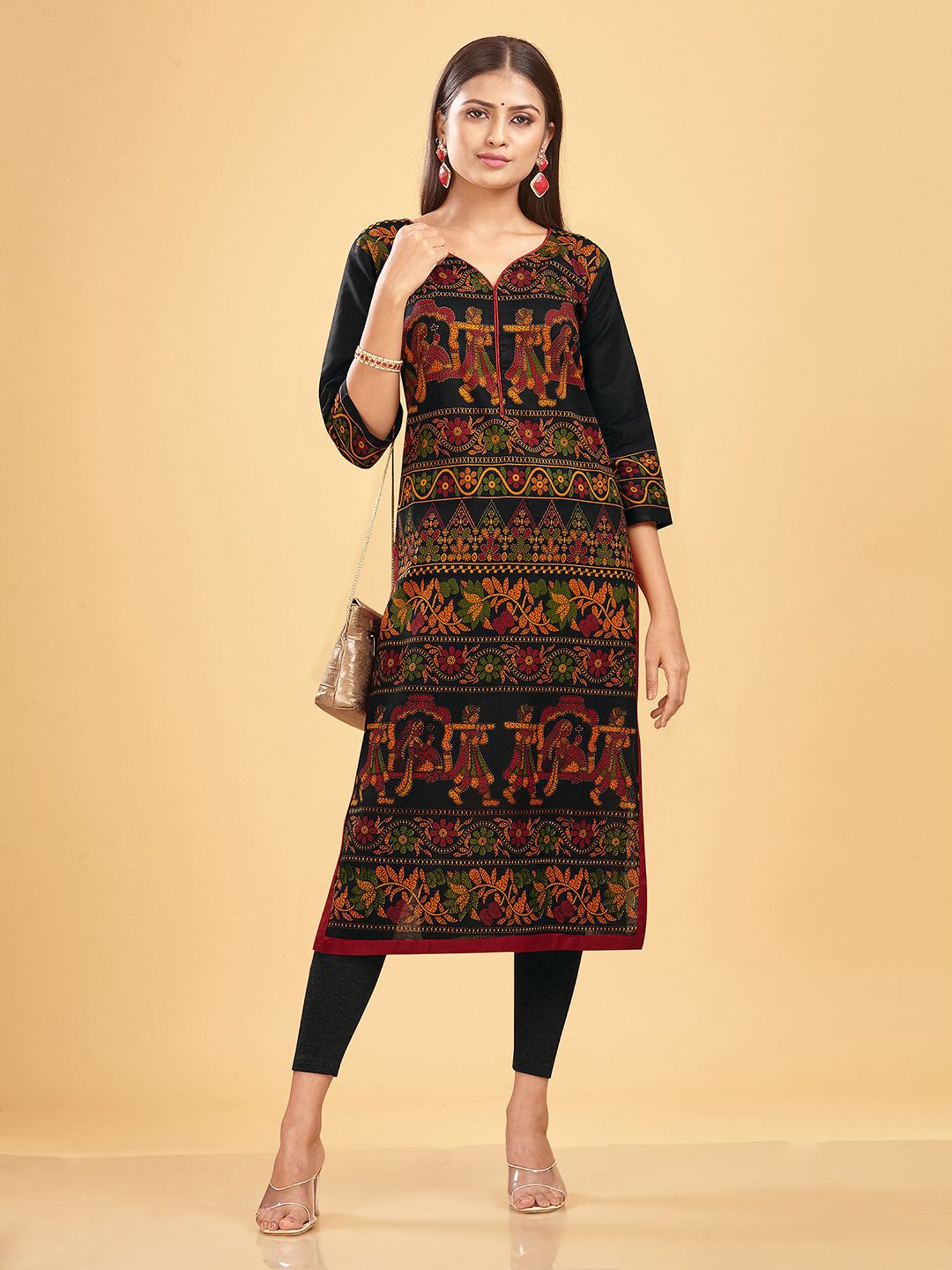 SHANVIKA Black Printed Cotton Straight Kurta