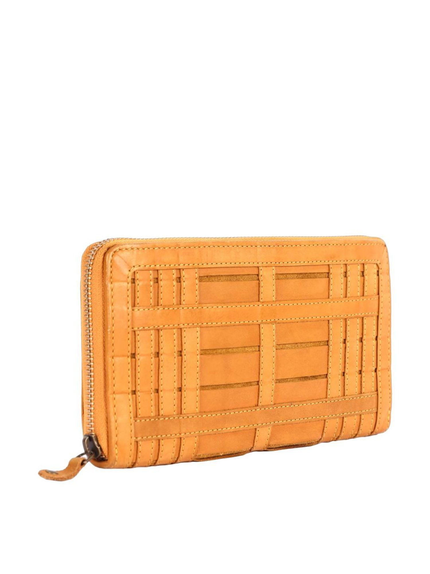 KOMPANERO BELLE Yellow Striped Zip Around Wallet for Women