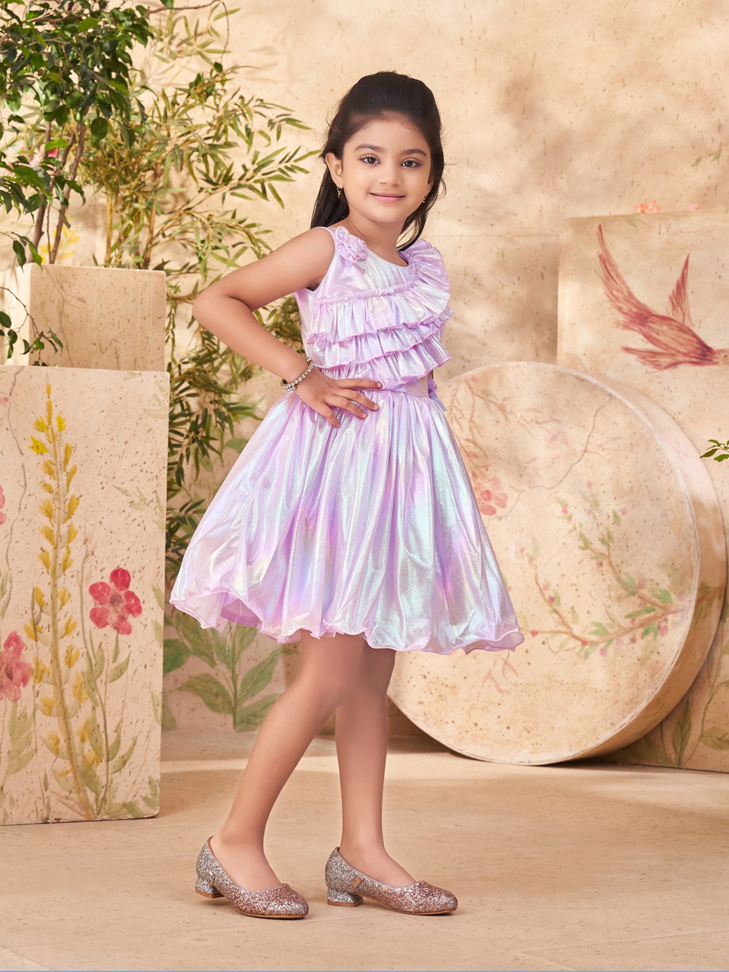 Peppermint Kids Black & White Printed Full Sleeves Dress