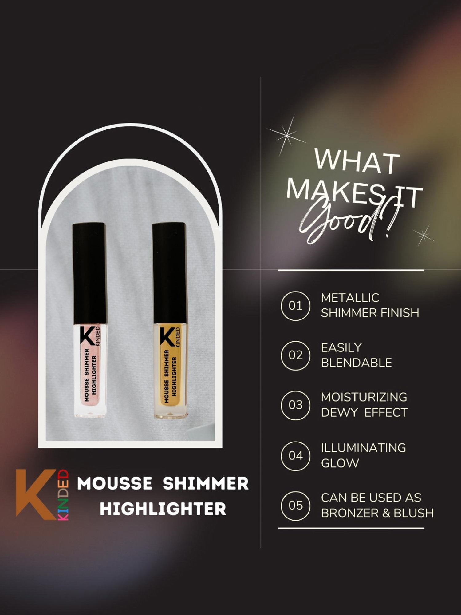 KINDED Mousse Shimmer Highlighter 01 Pink Paradise & 04 Golden Glaze Combo