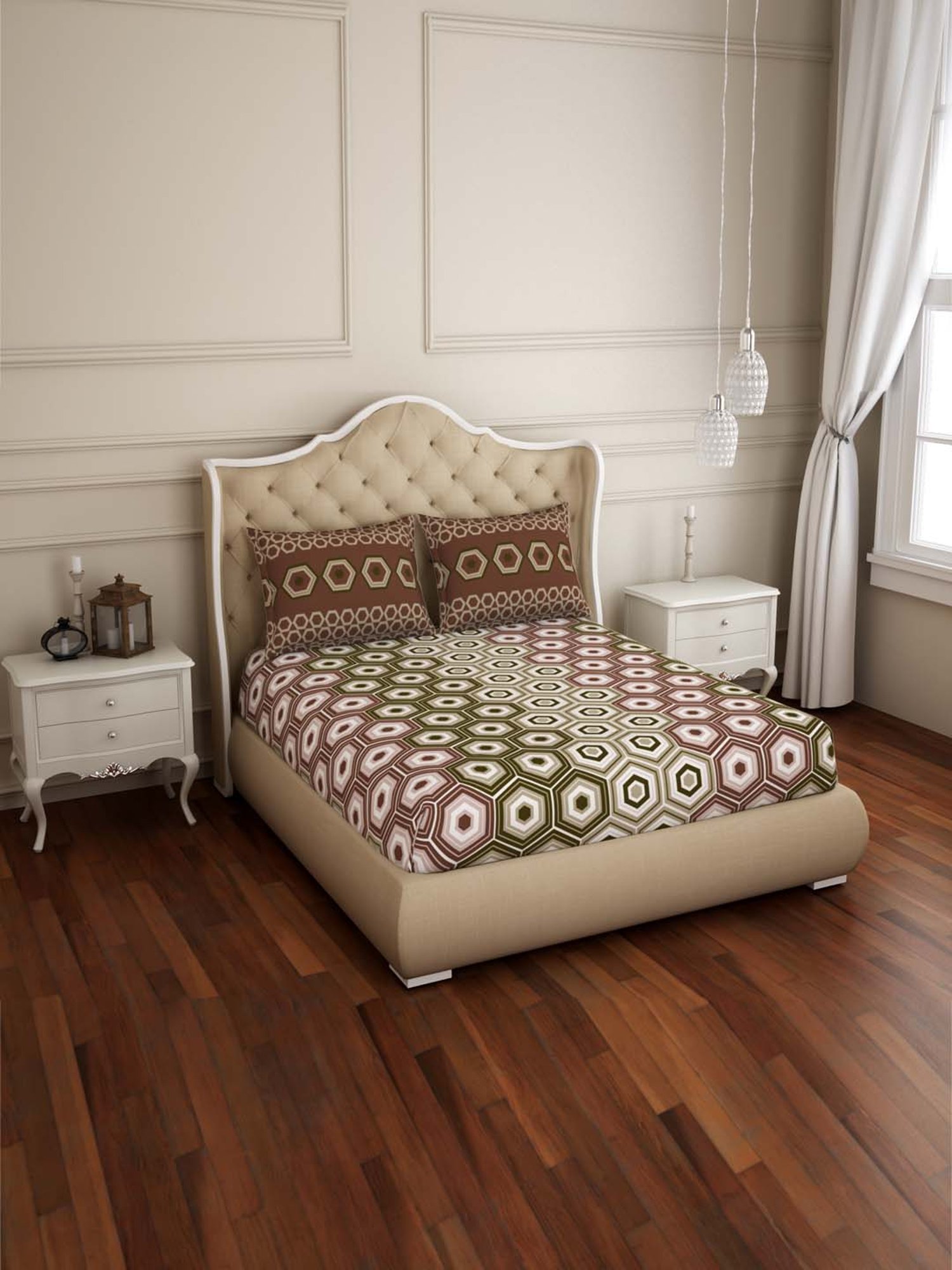 Spaces Atrium Brown Cotton 144 TC Bed Sheet Set