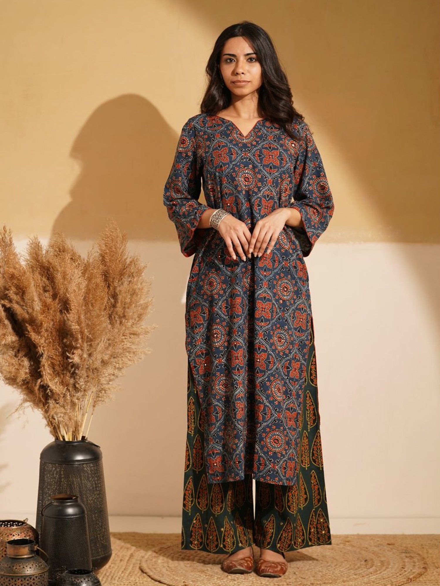 Love Chic Indigo Blue Cotton Ajrakh Straight Kurta