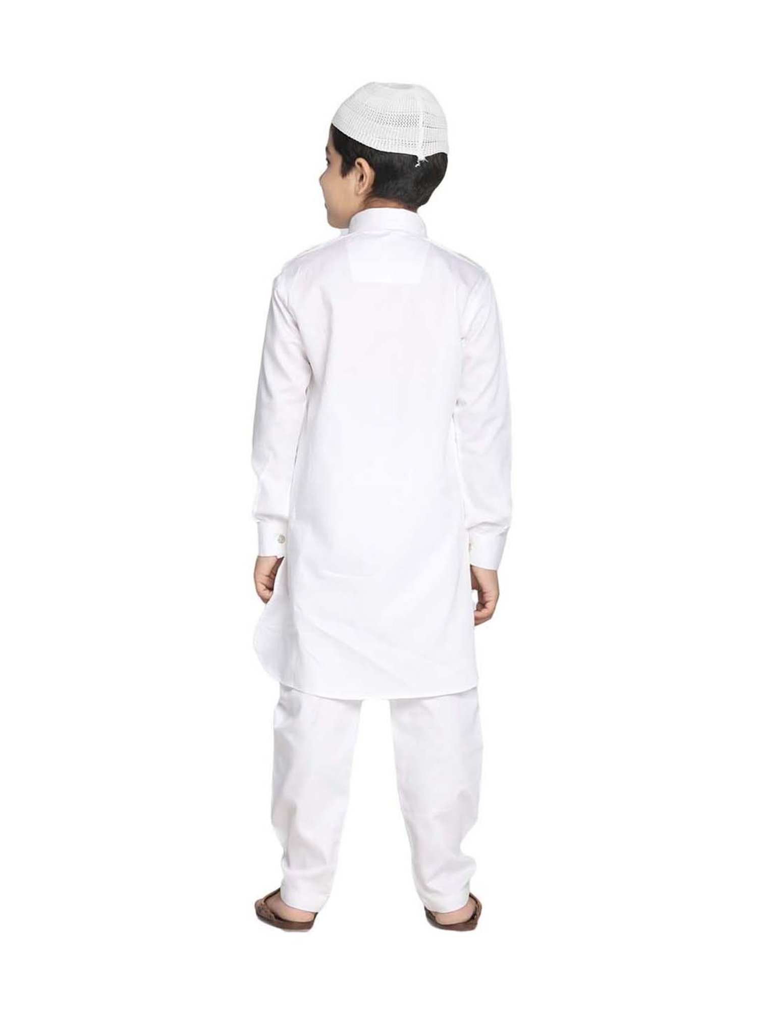 VASTRAMAY Kids White Cotton Pathani Kurta Set
