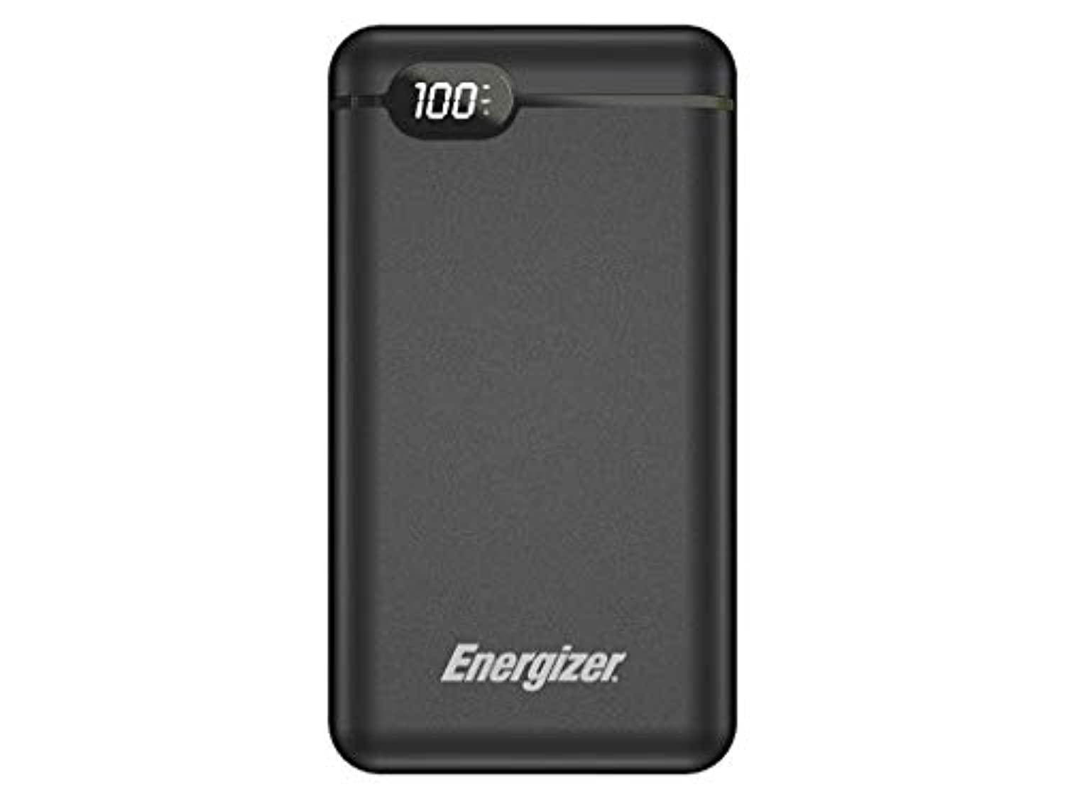 energizer high capacity 20000mah power bank, lithium polymer, 2.1a high-speed output, usb-c input/output, with lcd indicator, compatible with iphone, samsung, tablet, and more. ue2