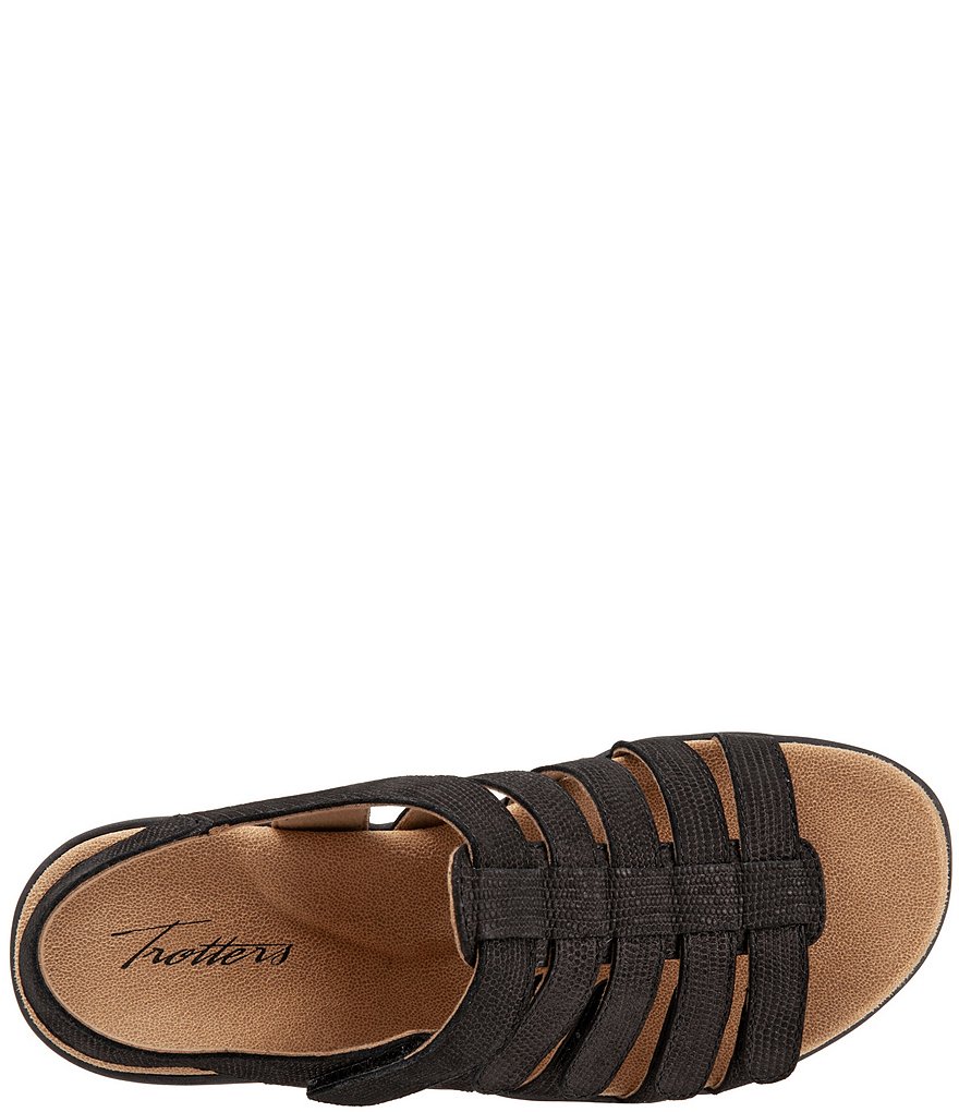 Trotters Tiki Lizard Textured Nubuck Hook and Loop Leather Sandals