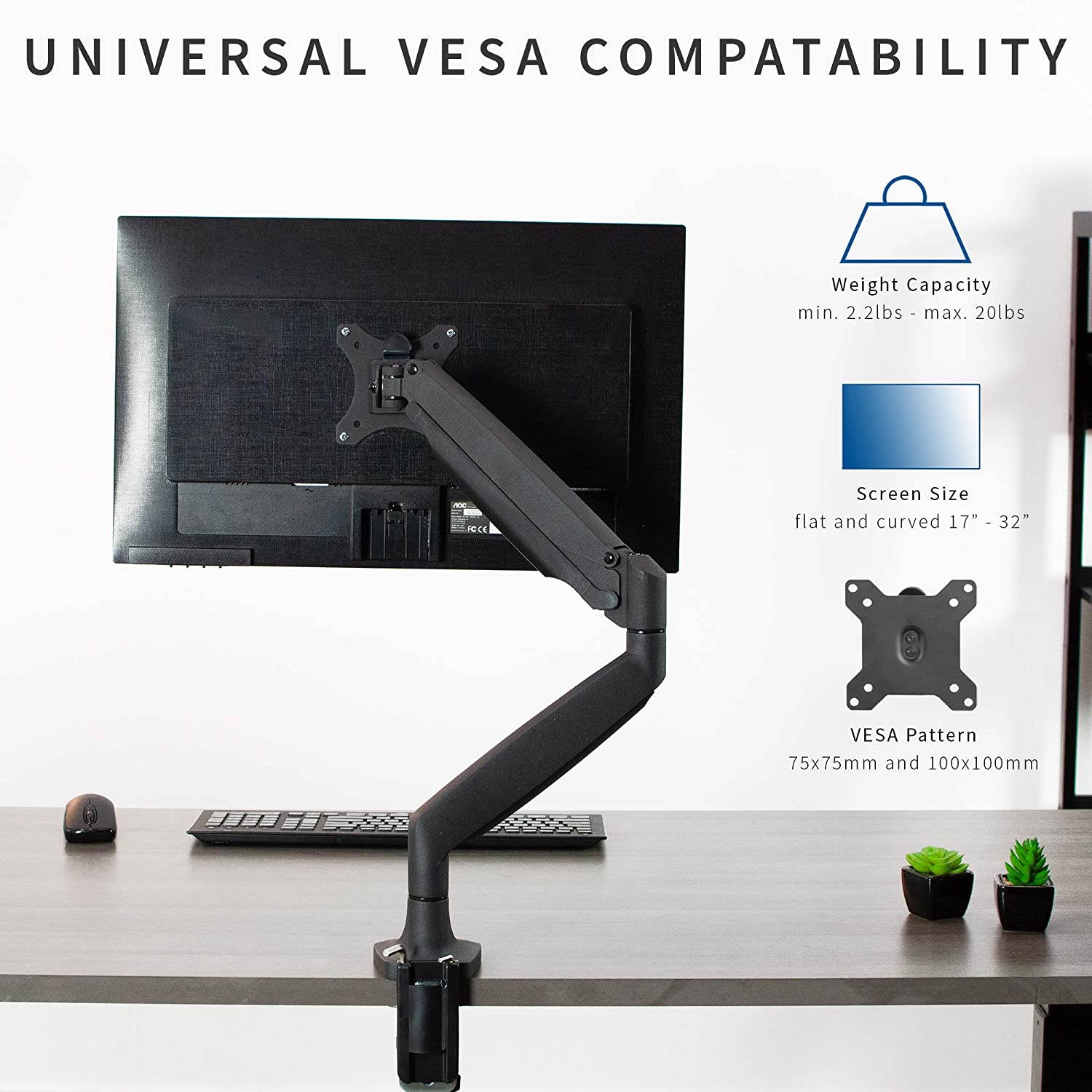 VIVO Aluminum Single Monitor Articulating Desk Mount Stand w/ Gas Spring Arm Fits up to 32" Screen (STAND-V001Q)
