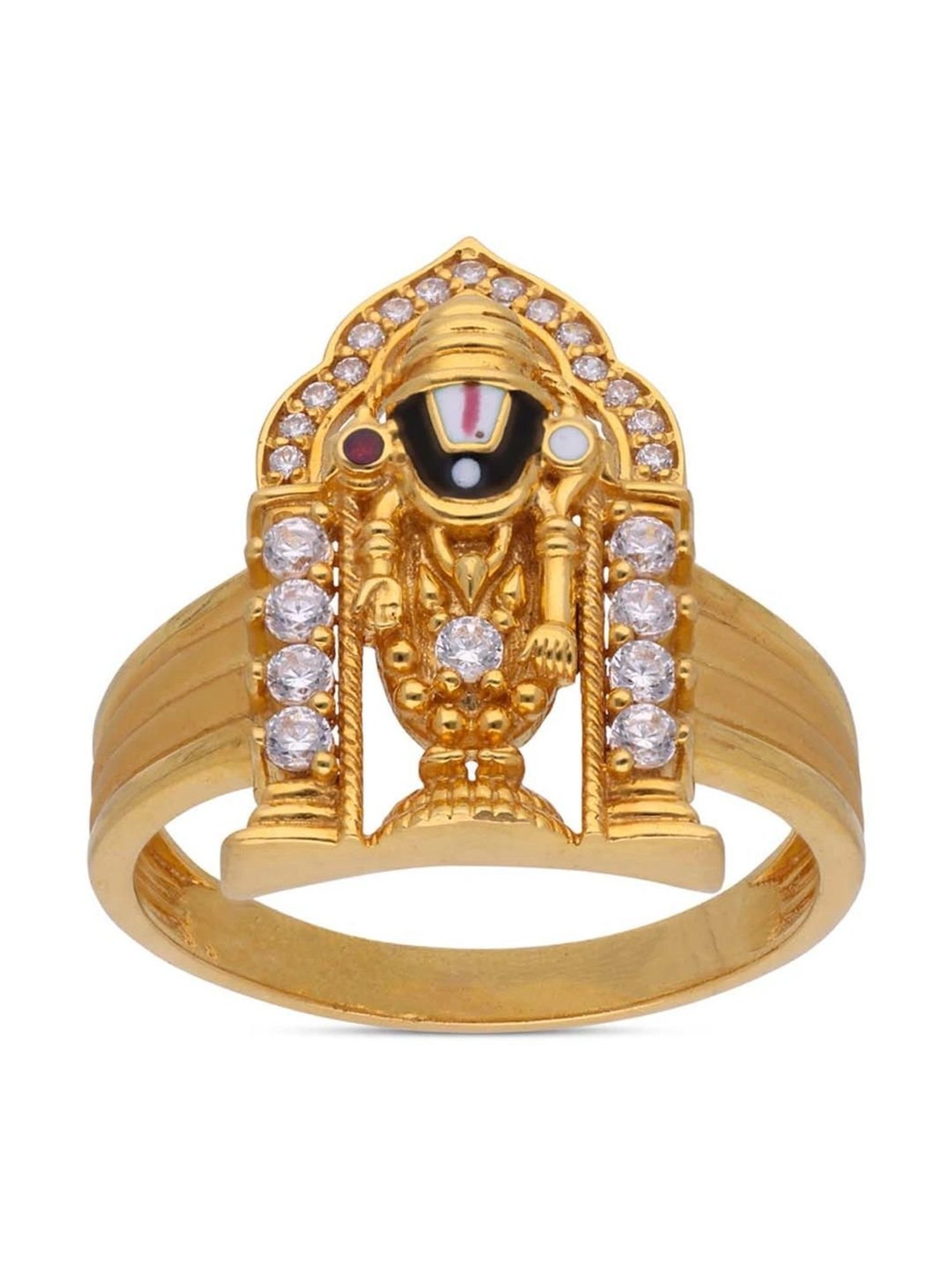 CKC Divine Elegance: Religious Balaji Gold Ring Set with Zircon Stones