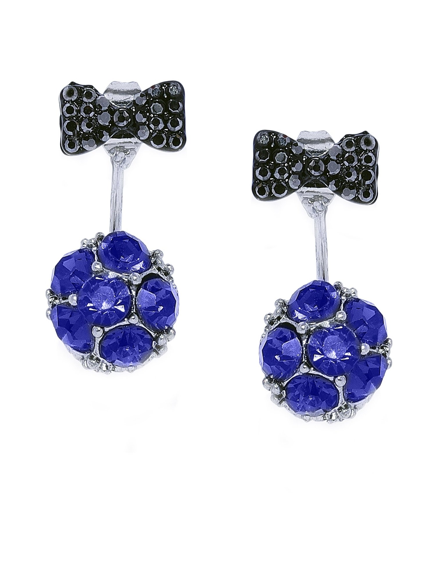 OOMPH Blue & Black Crystal Ear Jacket Fashion Drop Earrings Stylish Latest for Women