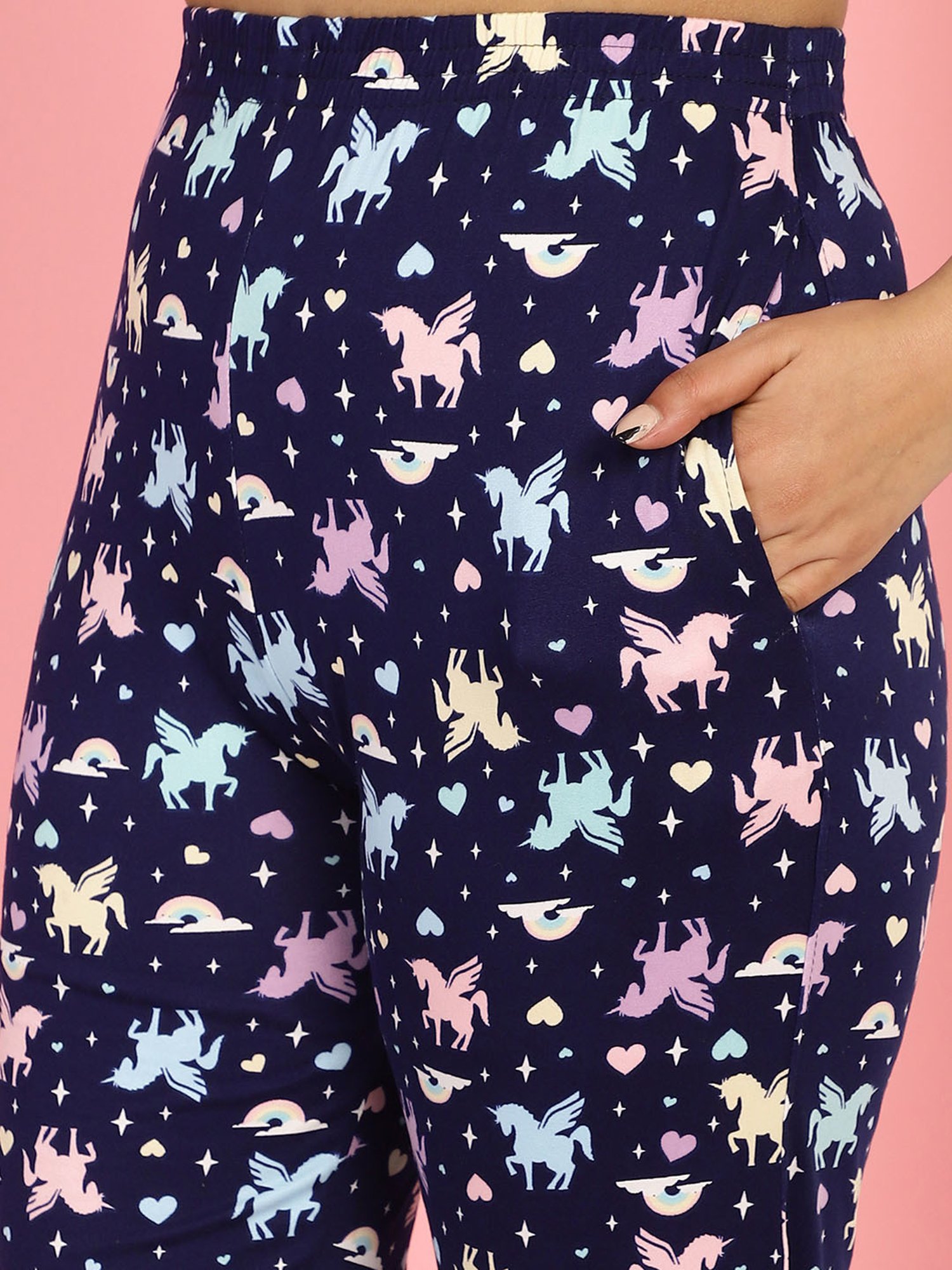 Gracit Dark Blue Cotton Printed Top With Pyjamas