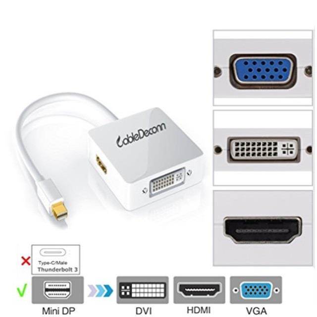 CableDeconn Mini Display Port DP (Thunderbolt Port Compatible) to DVI VGA HDMI TV AV HDTV Adapter cable 3 in1 for Mac Book
