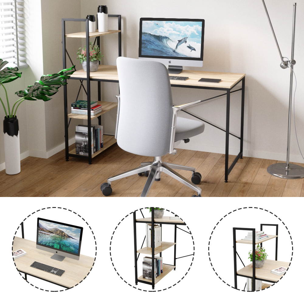 Bestier 63 Inch Computer Desk with Storage Shelves, Modern Bookshelf Desk with Headphone Hook Large Workstation Writing Desk with Reversible Bookshelves Home Office Work Table Study Desk Grey