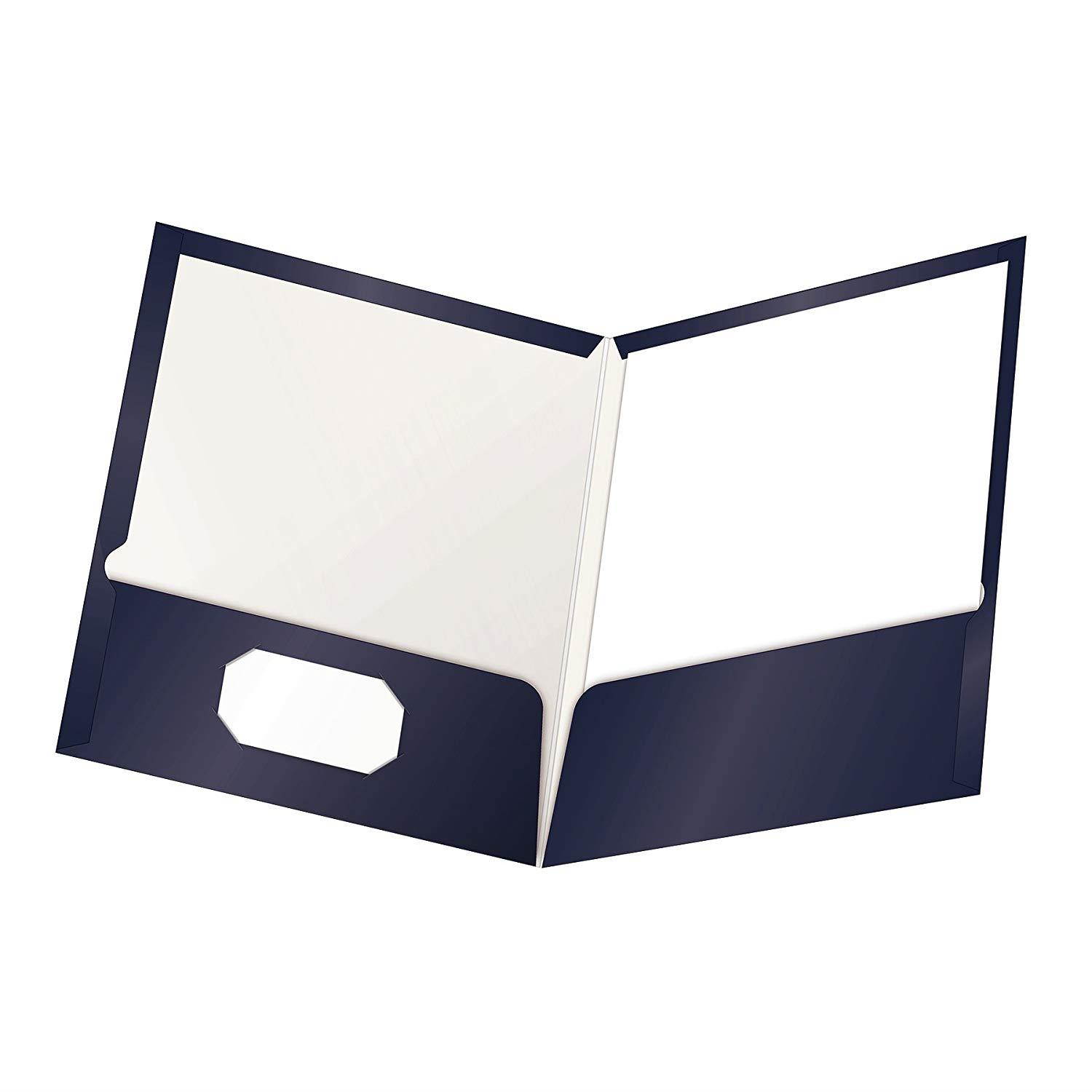 Oxford Laminated Twin-Pocket Folders, Letter Size, Navy, Holds 100 Sheets, Box of 25 (51743)