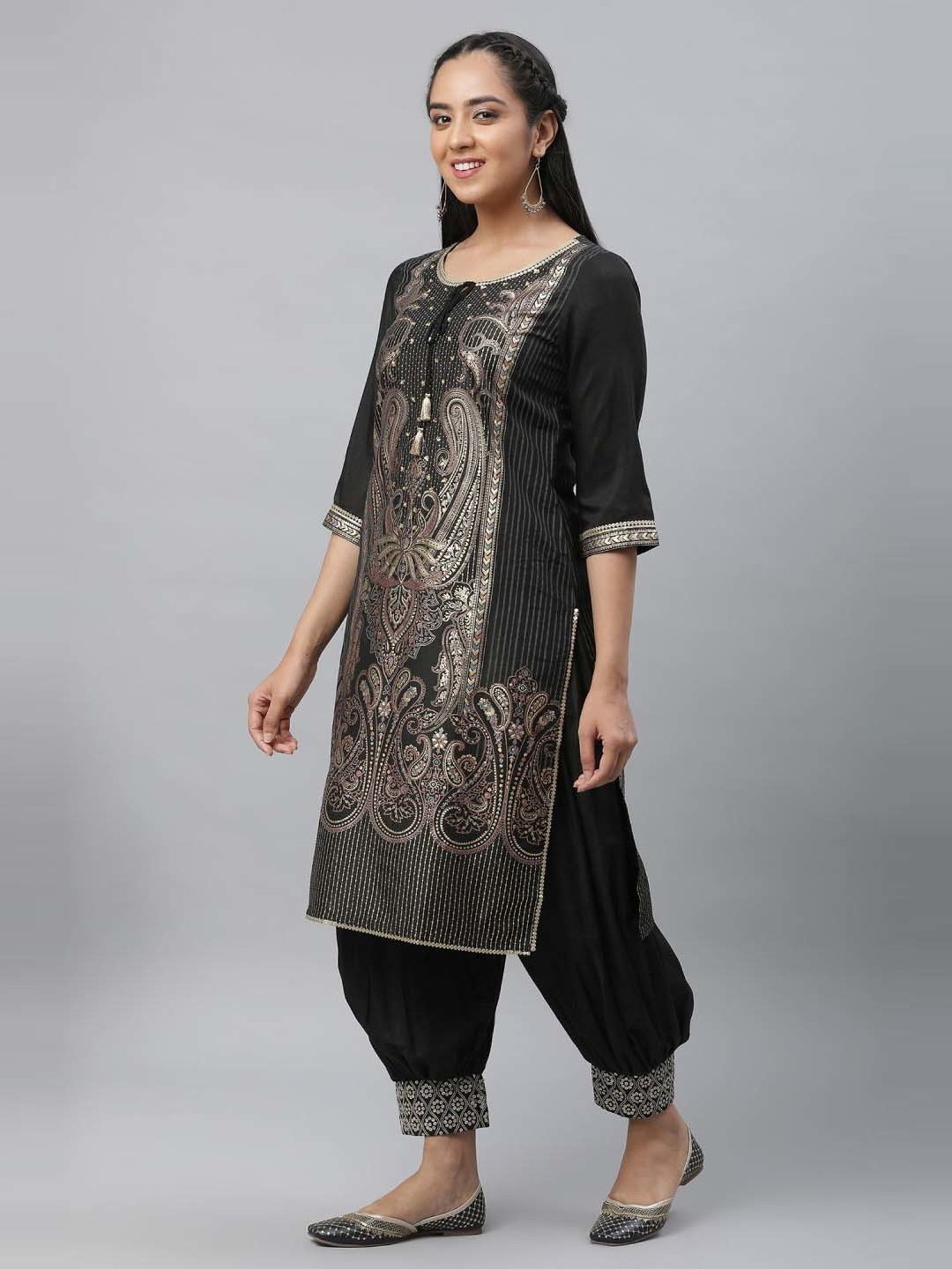 Aurelia Black Printed Kurta Salwar Set With Dupatta