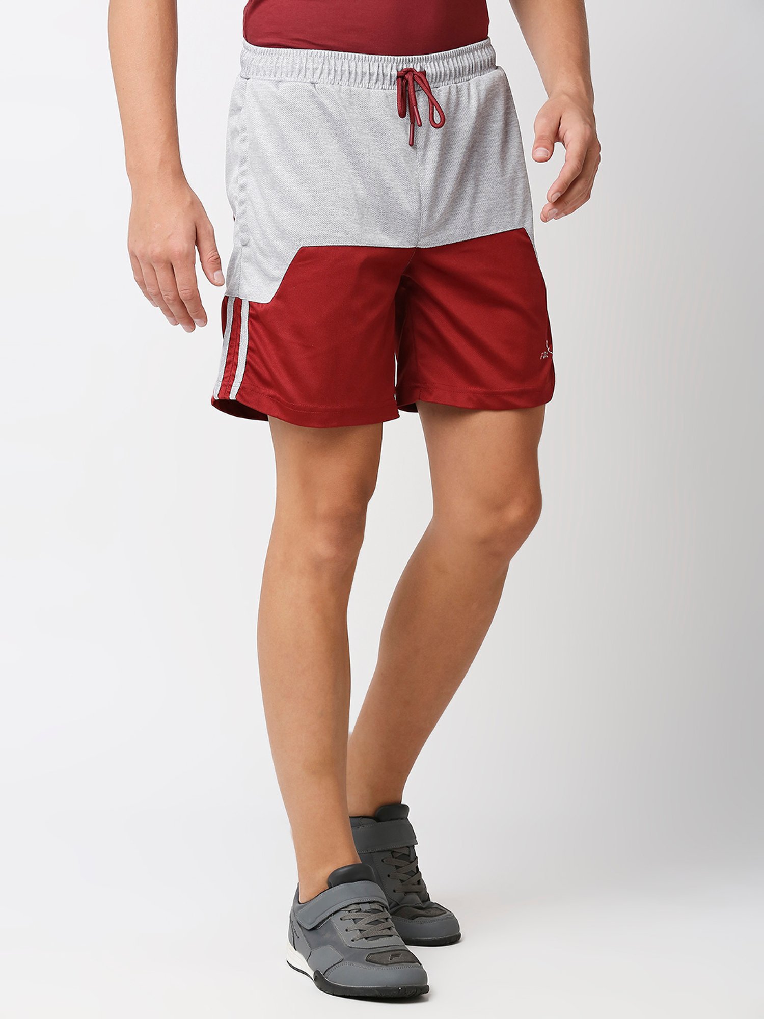 Fitz Grey & Red Regular Fit Sports Shorts