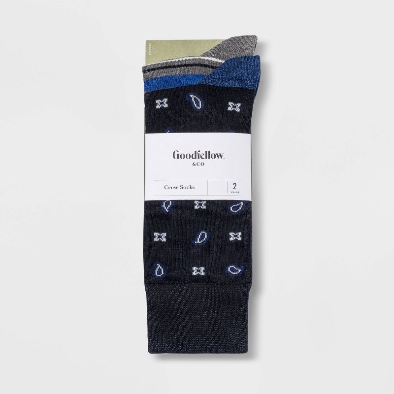 Men's Novelty Striped Socks 2pk - Goodfellow & Co™ Navy/Gray 7-12