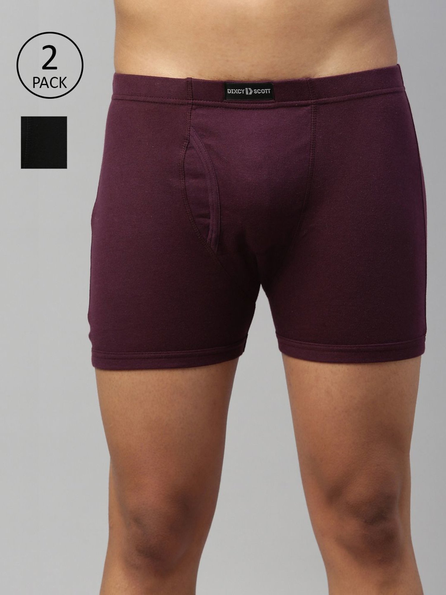DIXCY SCOTT MAXIMUS Black & Wine Cotton Regular Fit Trunks - Pack Of 2