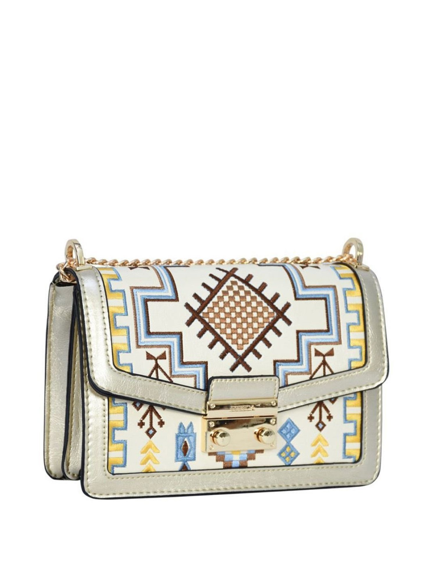 Esbeda Golden PU Embroidered Sling Handbag
