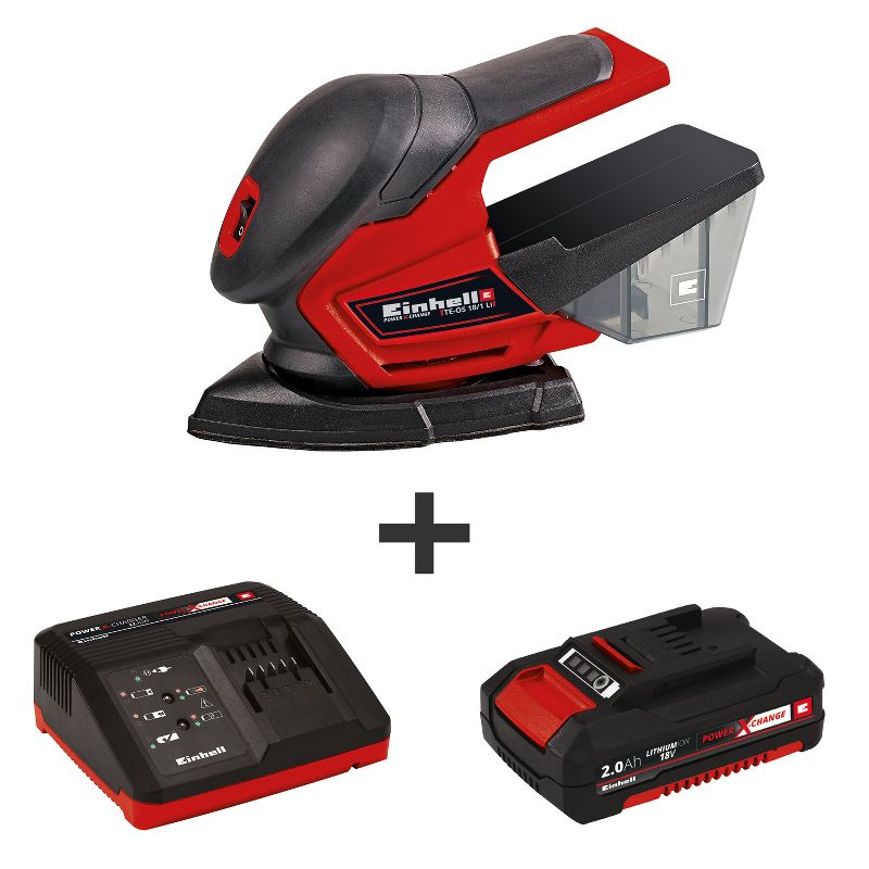 Einhell TE-OS Power X-Change 18-Volt Cordless 24,000-OPM Compact Detail Palm Sheet Sander,  Dust Collection Box, Kit (2.0-Ah Battery + Fast Charger)