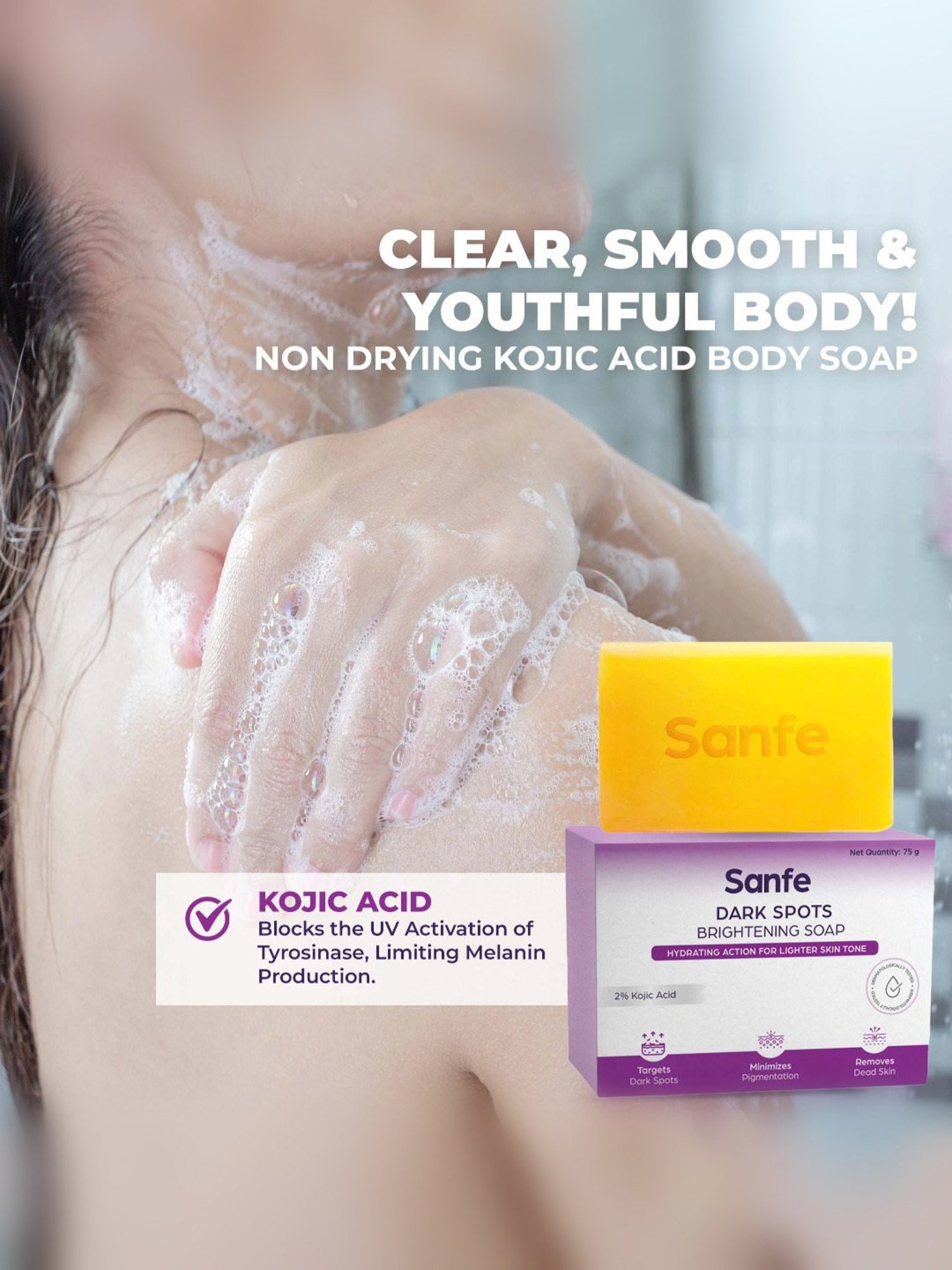 Sanfe 2% Kojic Acid Dark Spots Brightening Soap - 75 gm
