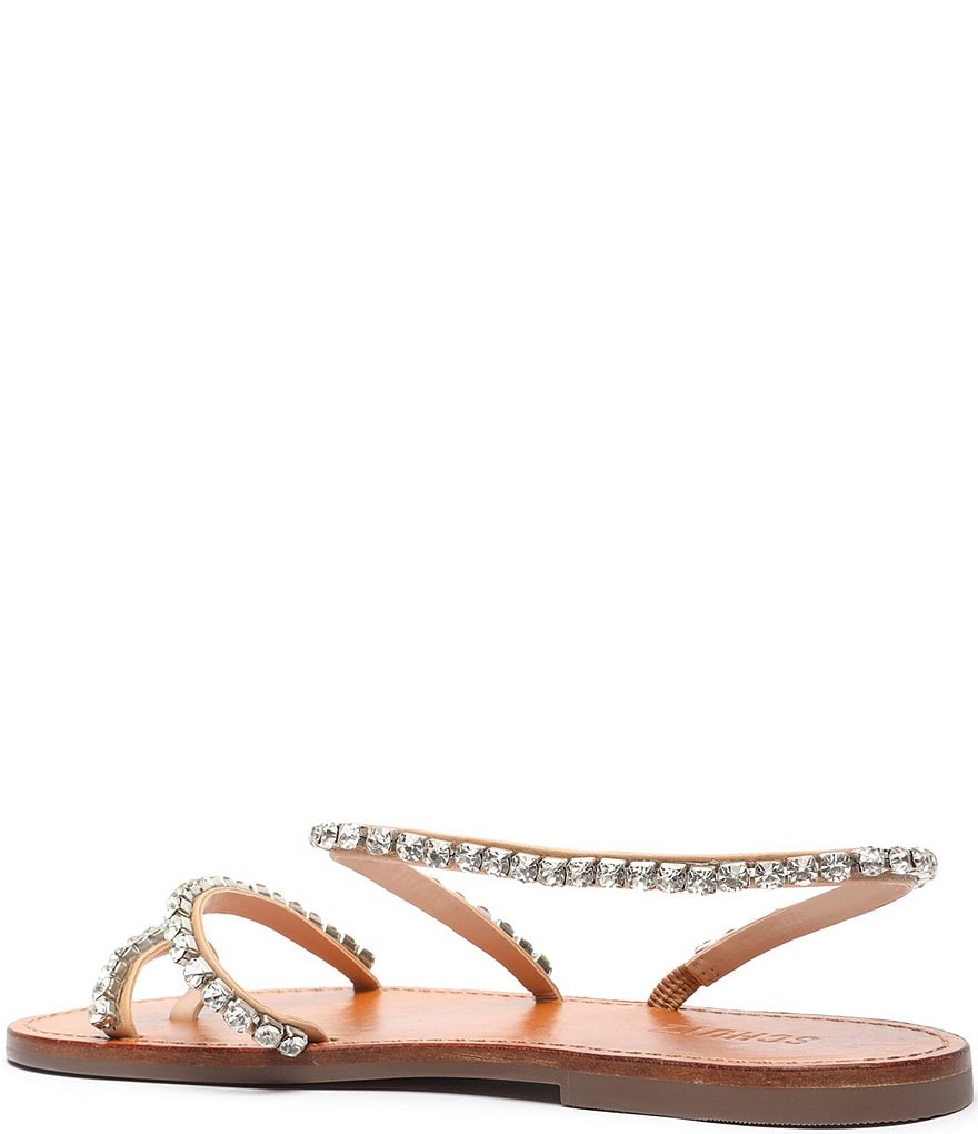 Schutz Azalea Rhinestone Leather Toe Ring Flat Sandals