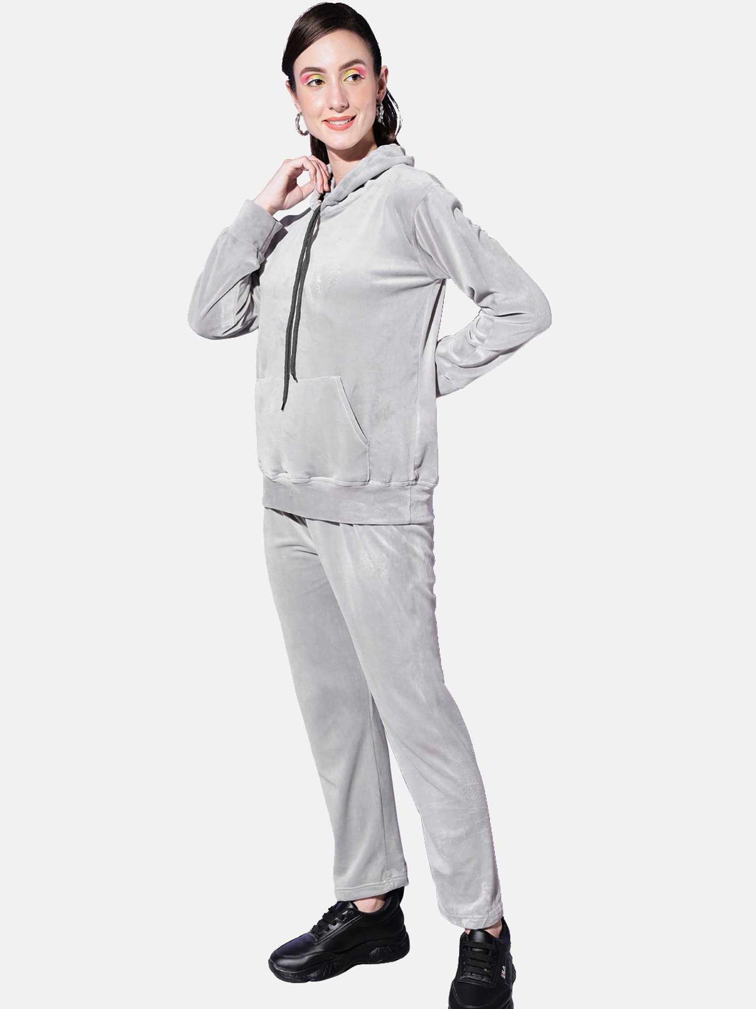 BUYNEWTREND Grey Regular Fit Sports Tracksuit