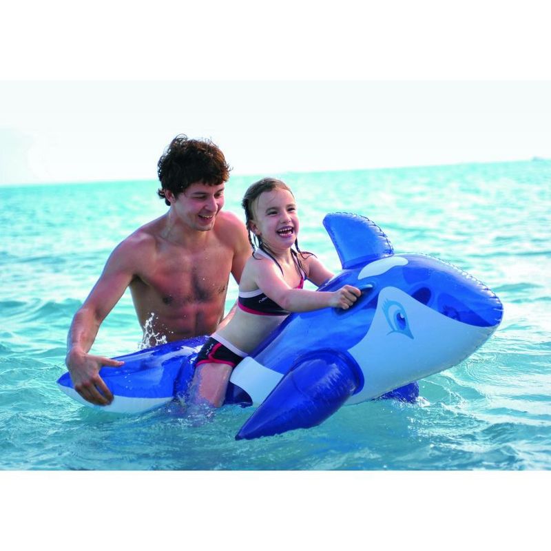 Pool Central 57" Inflatable Whale Rider 1-Person Swimming Pool Float - Blue/White